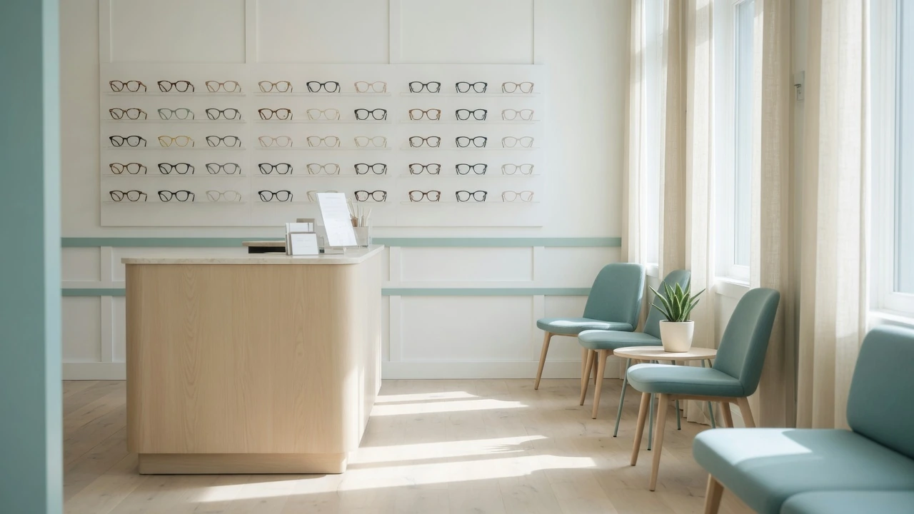 Bright optometry practice reception area